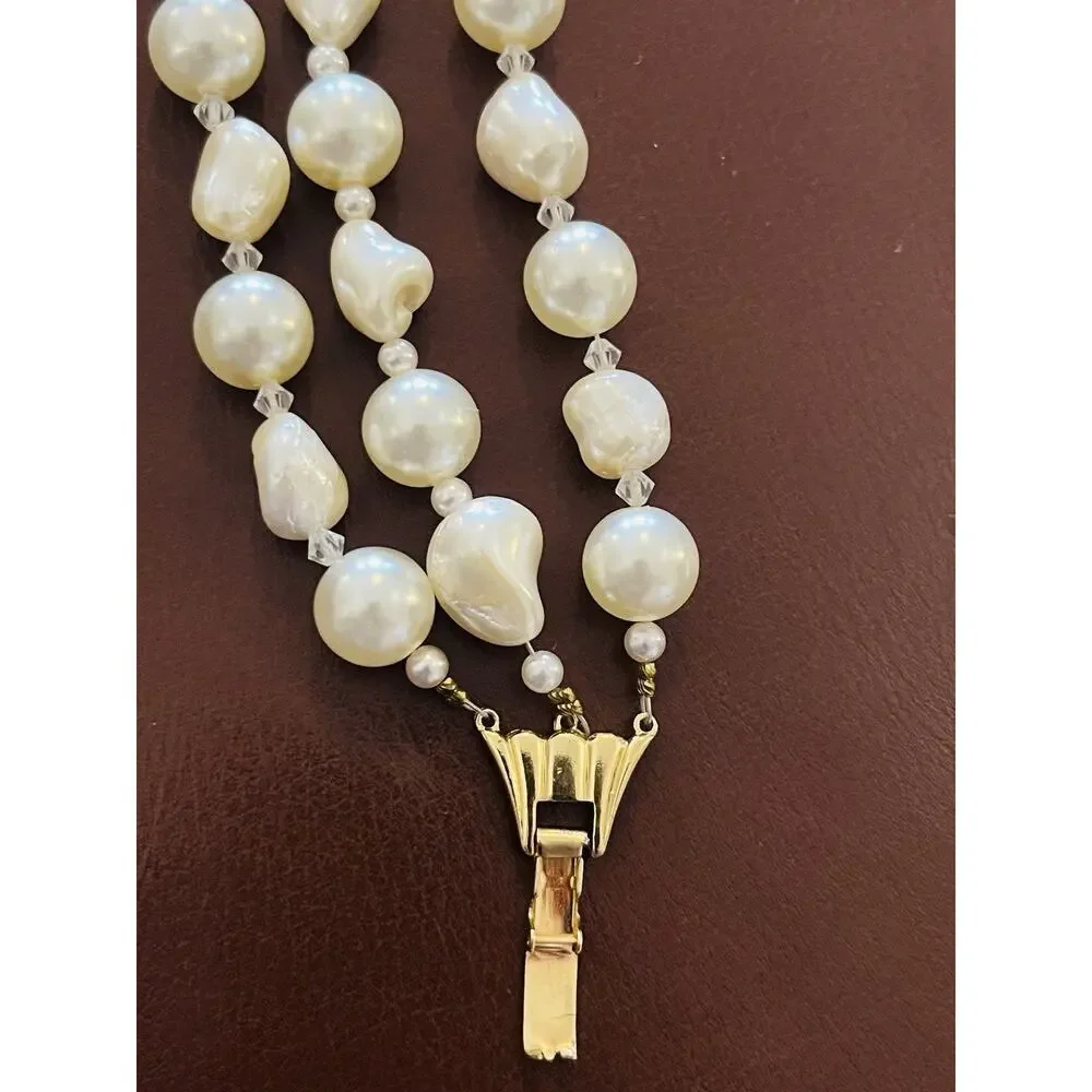 Vintage Karla Jordan Bracelet Beaded Faux Pearl Signed Statement 6.75” Gold Tone